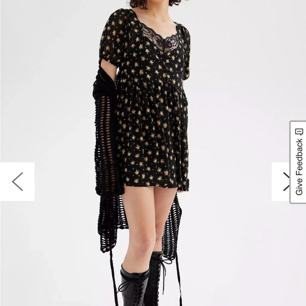 Urban Outfitters Black Floral Chiffon Babydoll Dress - Picture 1 of 8